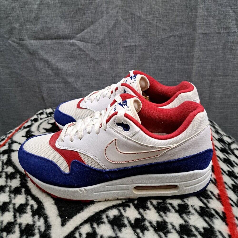 %Size 9.5 Nike Air Max 1 White Royal Blue Red White Men USA CJ9927-100  A 10